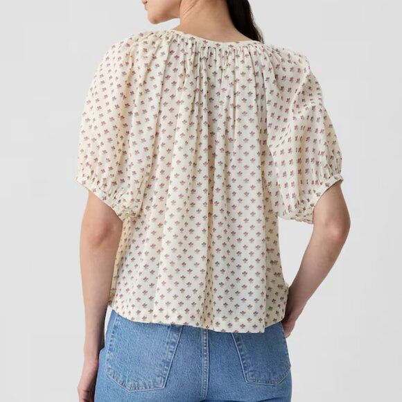 Doen Gap Blouse floral short sleeve womens Cream (xlarge) cottagecore feminine - Picture 5 of 8